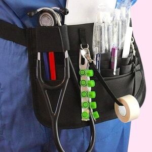 Black Medical Nurse / Doctor Utility Waist Pouch Organizer with Multiple Pockets